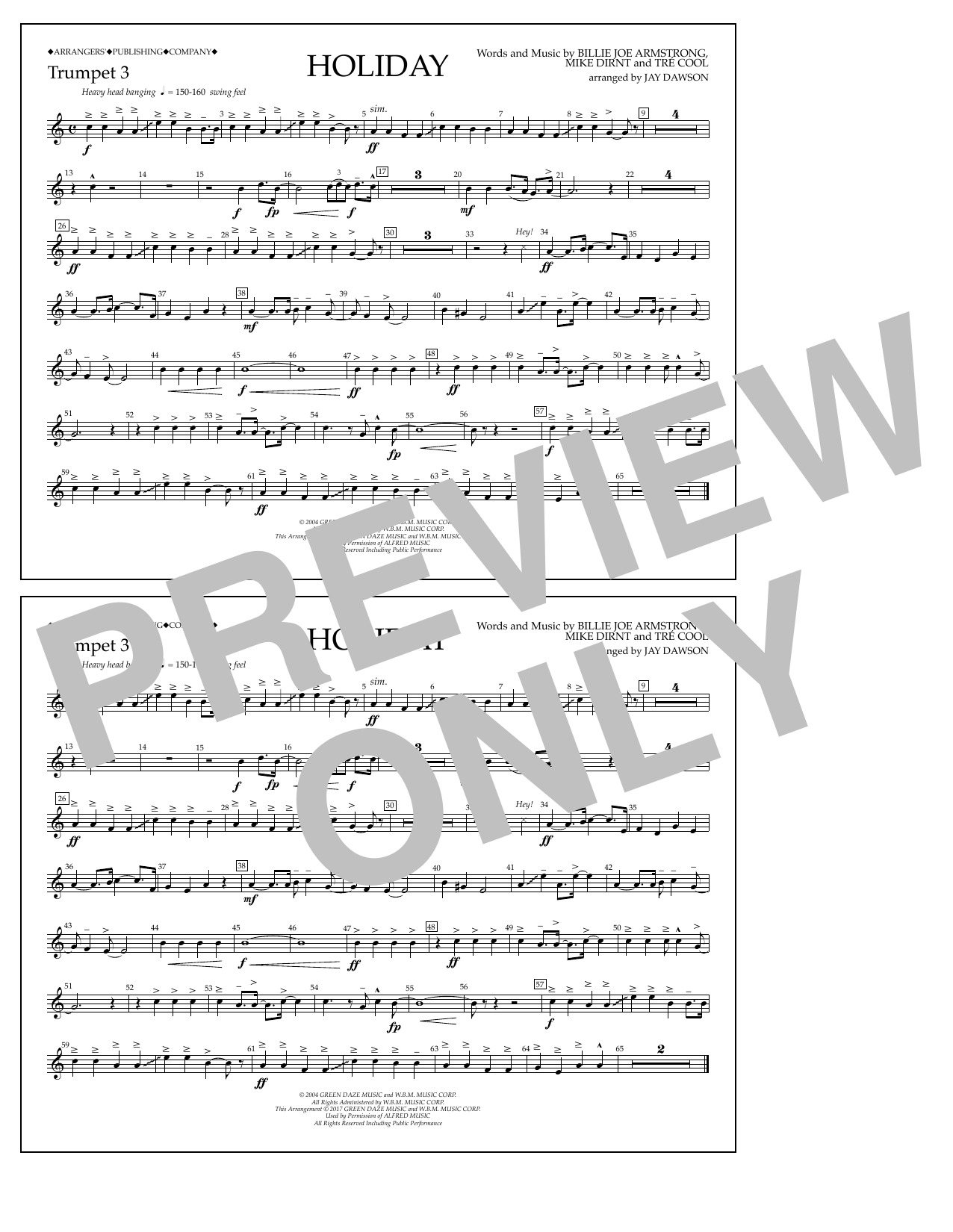 Learn to play Jay Dawson Holiday - Bb Trumpet 3 sheet music for Marching Band in minutes. Price: 7.8900$ Jay Dawson Holiday - Bb Trumpet 3 sheet music notes and chords arranged for Marching Band