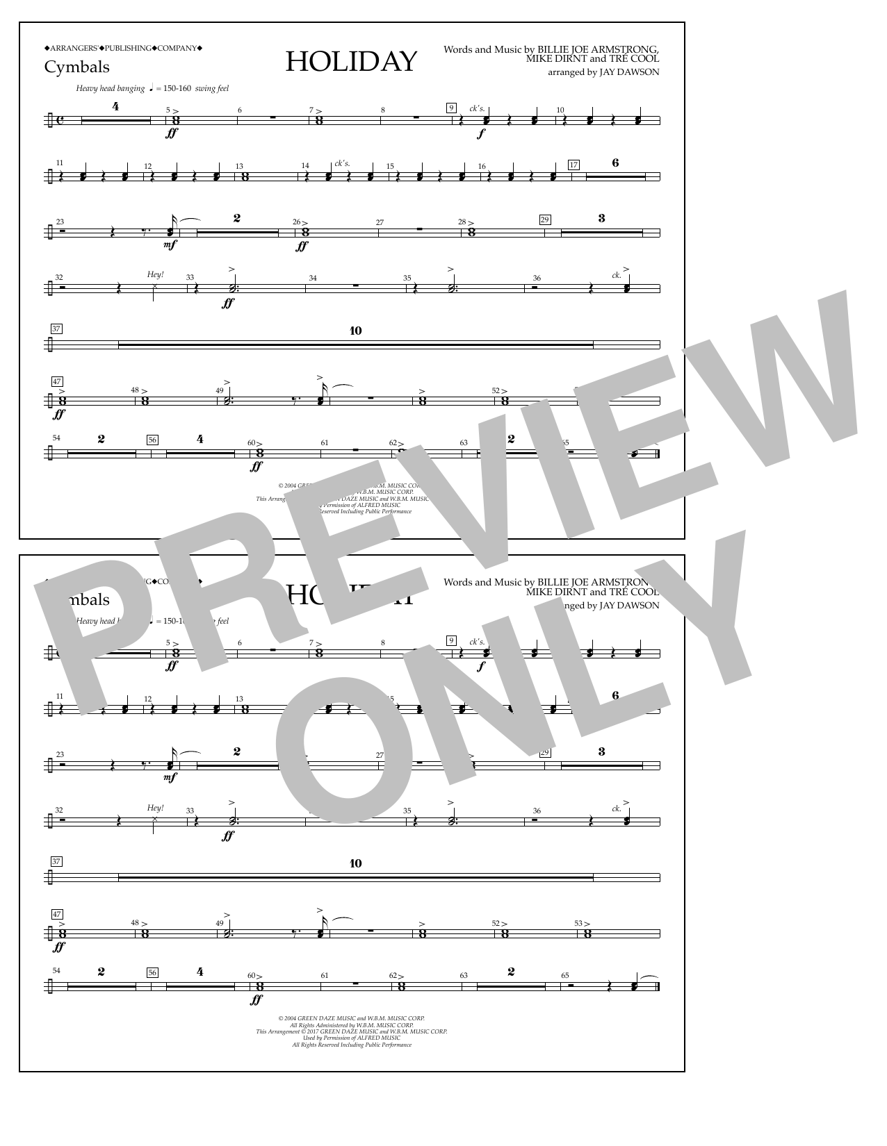 Jay Dawson Holiday - Cymbals sheet music notes and chords. Download Printable PDF.