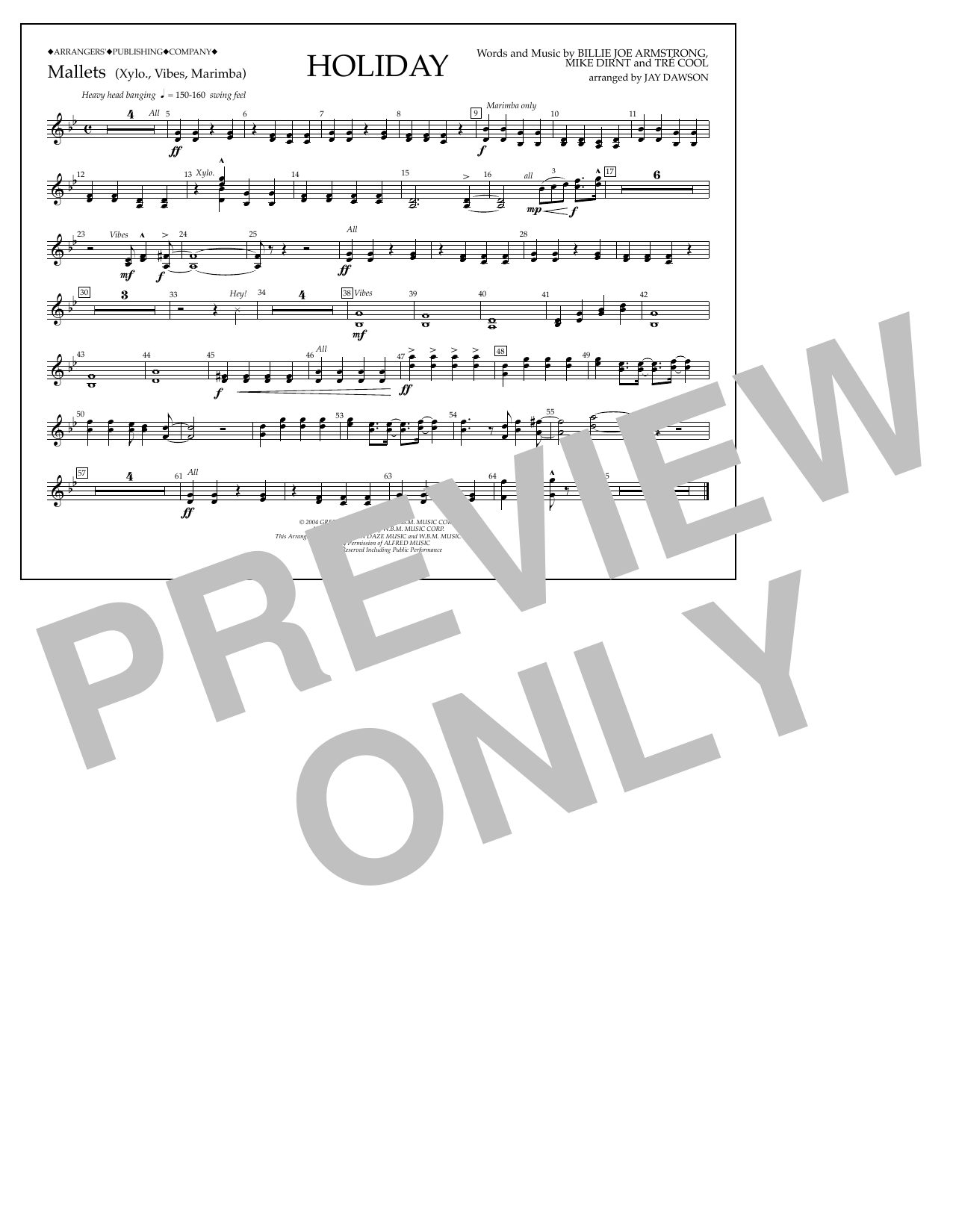 Learn to play Jay Dawson Holiday - Mallet Percussion sheet music for Marching Band in minutes. Price: 7.8900$ Jay Dawson Holiday - Mallet Percussion sheet music notes and chords arranged for Marching Band