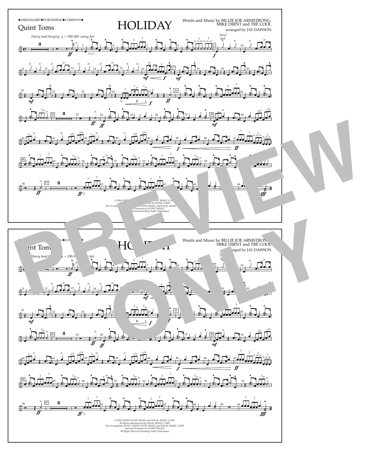 Jay Dawson Holiday - Quint-Toms sheet music notes and chords. Download Printable PDF.