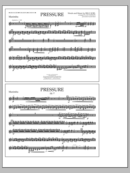 Jay Dawson Pressure - Marimba sheet music notes and chords. Download Printable PDF.