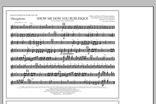 Learn to play Jay Dawson Show Me How You Burlesque - Vibraphone sheet music for Marching Band in minutes. Price: 7.8900$ Jay Dawson Show Me How You Burlesque - Vibraphone sheet music notes and chords arranged for Marching Band
