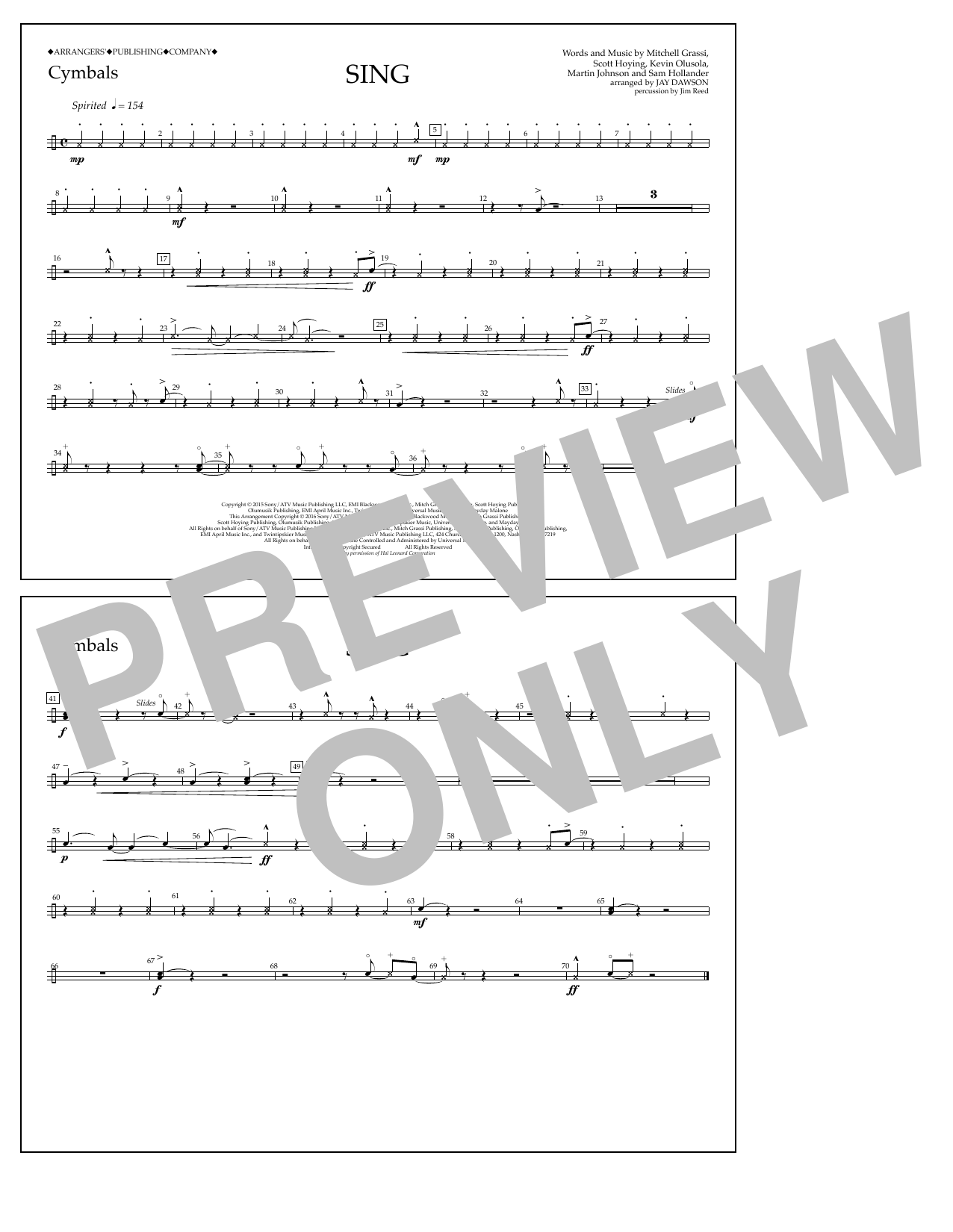 Jay Dawson Sing - Cymbals sheet music notes and chords. Download Printable PDF.