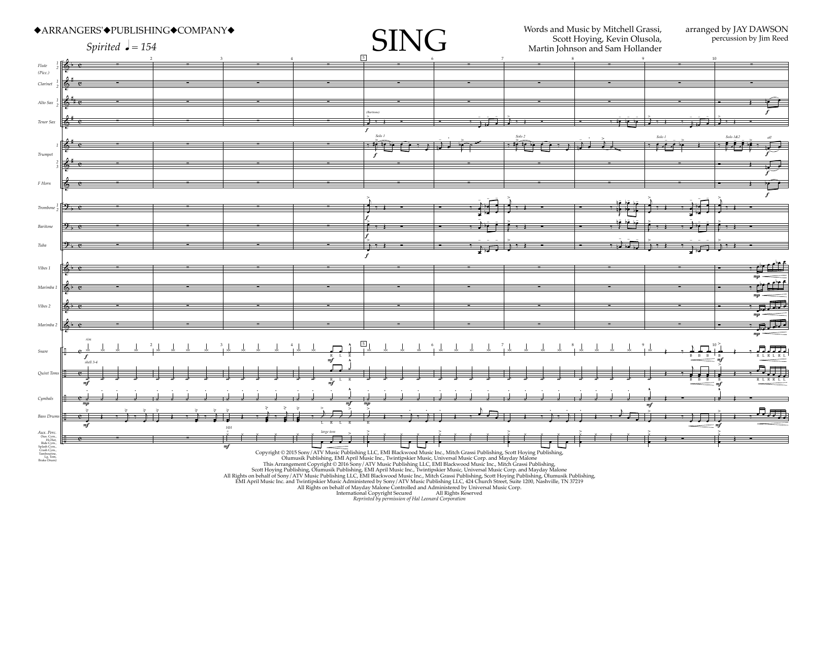 Learn to play Jay Dawson Sing - Full Score sheet music for Marching Band in minutes. Price: 13.9700$ Jay Dawson Sing - Full Score sheet music notes and chords arranged for Marching Band