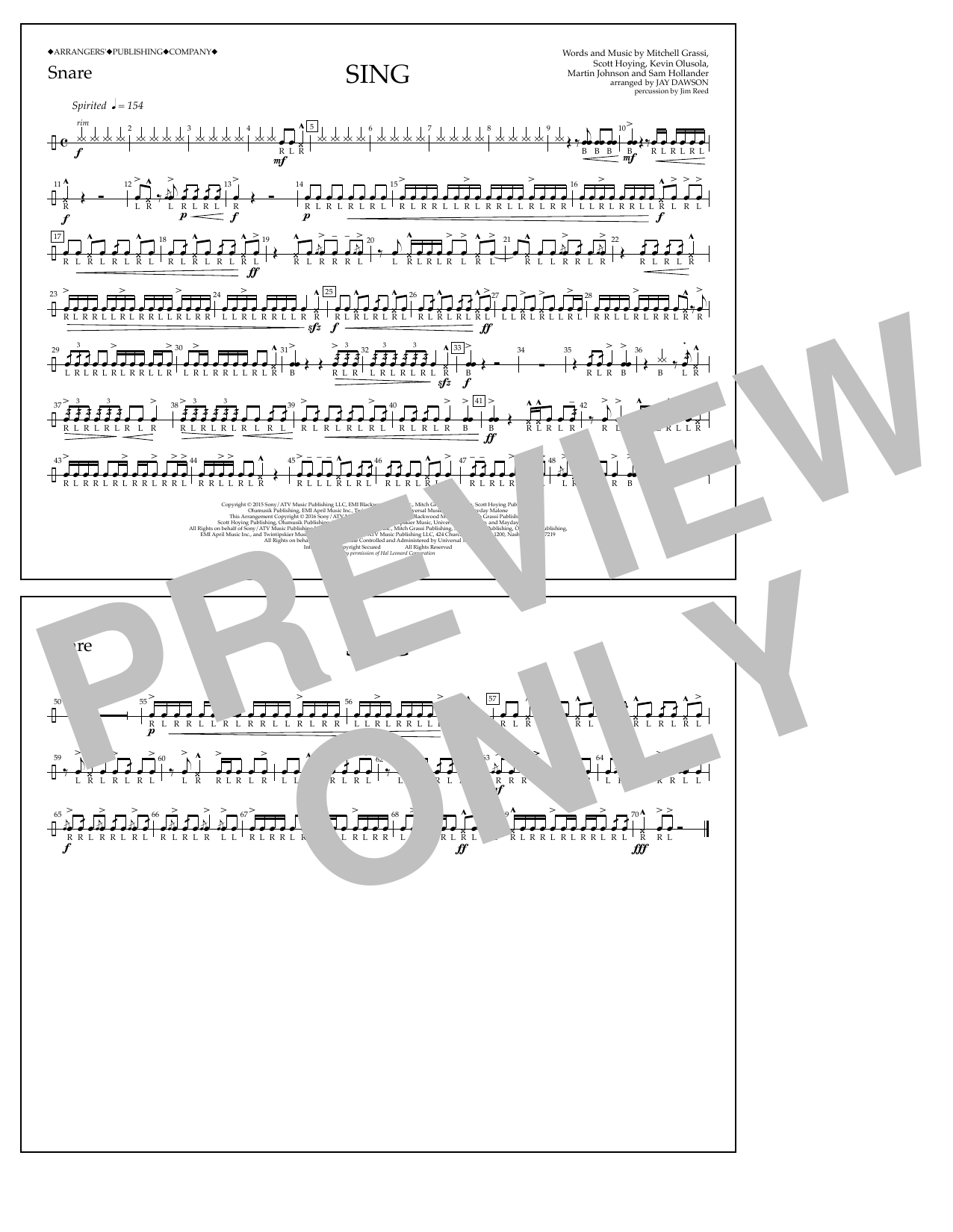 Jay Dawson Sing - Snare sheet music notes and chords. Download Printable PDF.