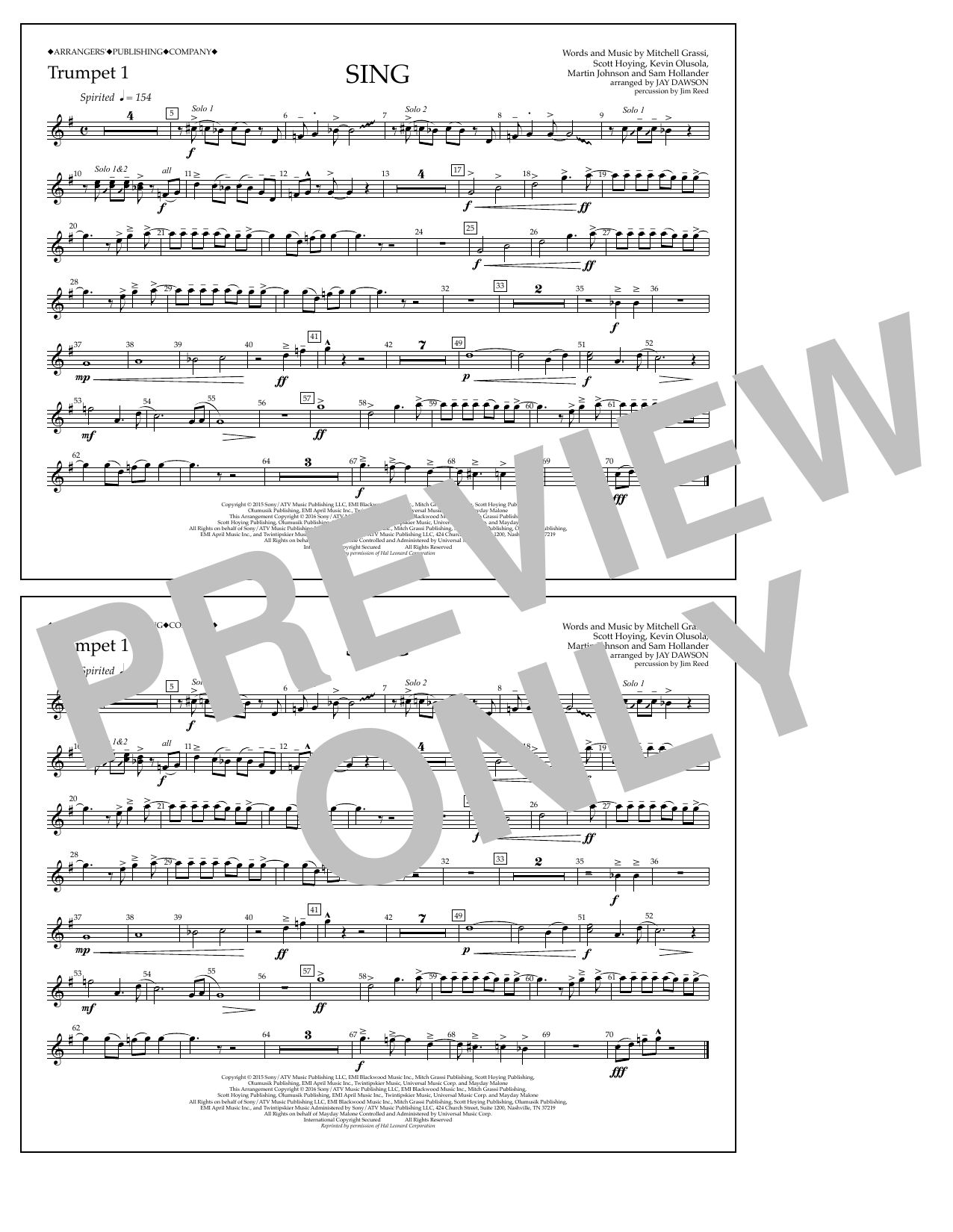 Jay Dawson Sing - Trumpet 1 sheet music notes and chords arranged for Marching Band