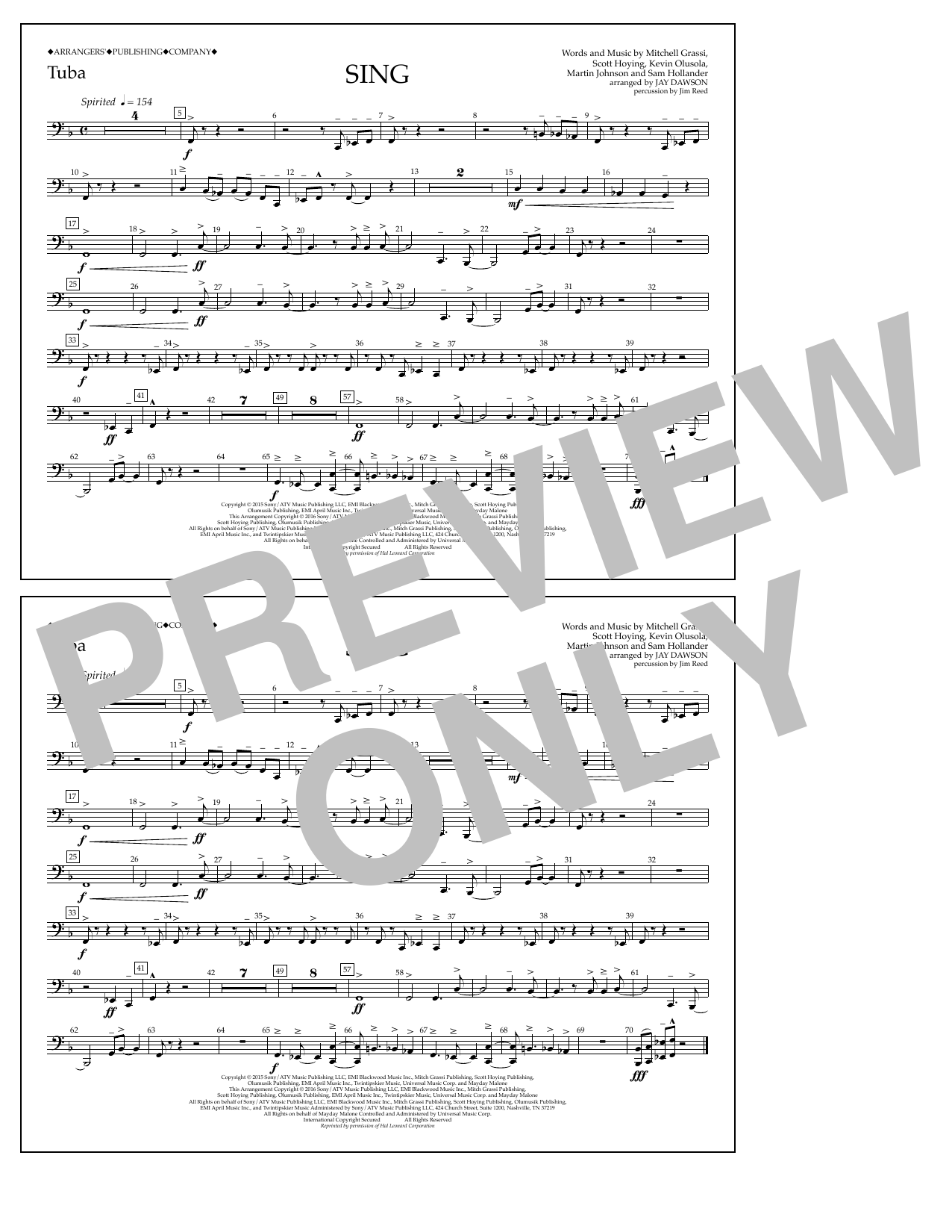 Jay Dawson Sing - Tuba sheet music notes and chords. Download Printable PDF.