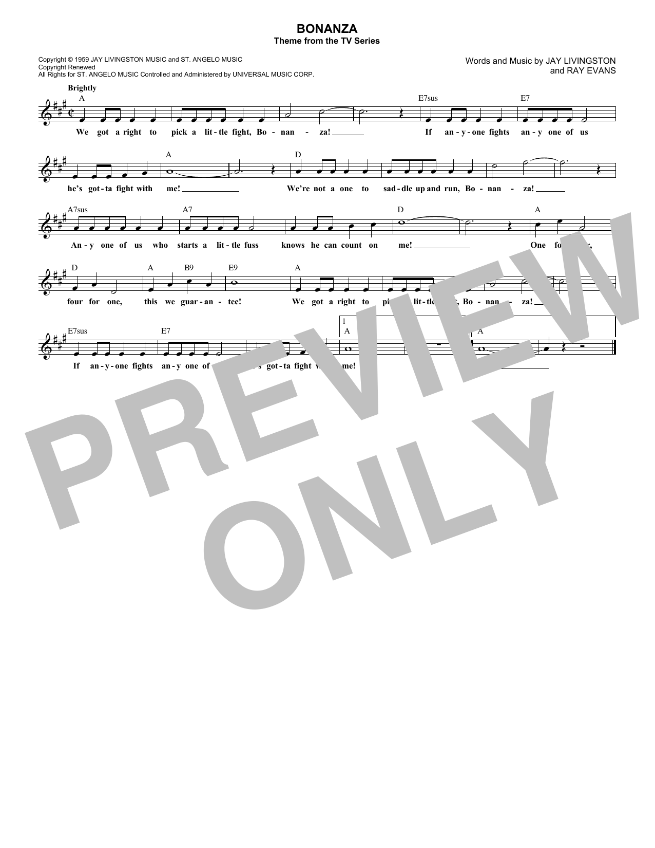 Jay Livingston Bonanza sheet music notes and chords. Download Printable PDF.