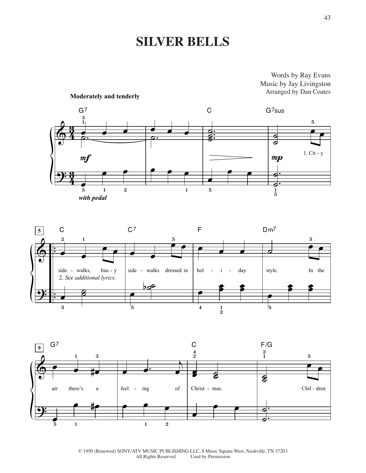 Learn to play Jay Livingston & Ray Evans Silver Bells (arr. Dan Coates) sheet music for Easy Piano in minutes. Price: 6.9900$ Jay Livingston & Ray Evans Silver Bells (arr. Dan Coates) sheet music notes and chords arranged for Easy Piano