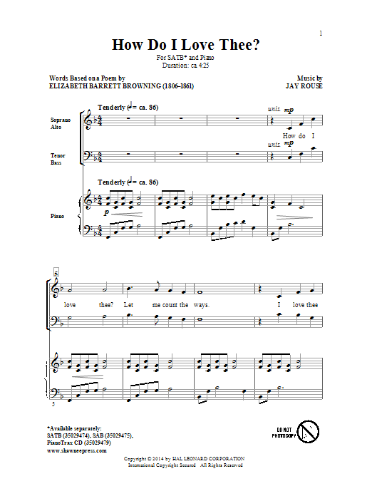 Jay Rouse How Do I Love Thee Sheet Music Pdf Notes Chords Concert Score Satb Choir Download Printable Sku