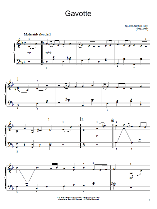 Learn to play Jean-Baptiste Lully Gavotte sheet music for Easy Piano in minutes. Price: 6.9900$ Jean-Baptiste Lully Gavotte sheet music notes and chords arranged for Easy Piano
