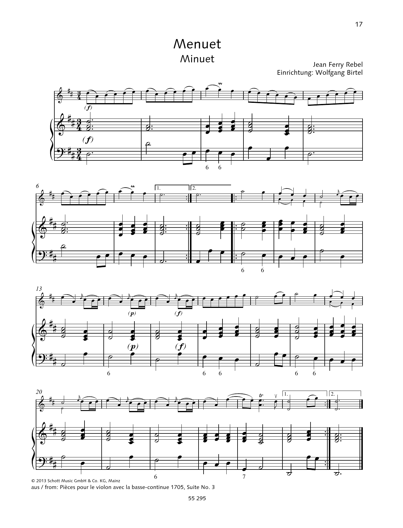 Jean-Fery Rebel Minuet sheet music notes and chords. Download Printable PDF.