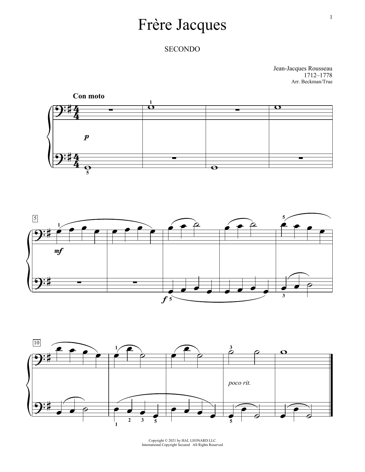 Jean-Jacques Rousseau Frere Jacques sheet music notes and chords. Download Printable PDF.