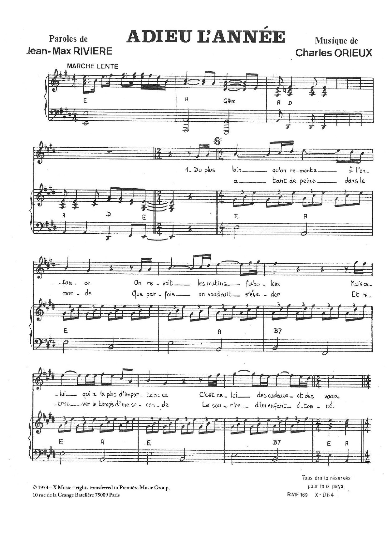 Charles Orieux Adieu L'année sheet music notes and chords. Download Printable PDF.