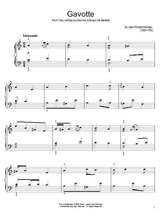 Jean-Philippe Rameau Gavotte sheet music notes and chords arranged for Easy Piano