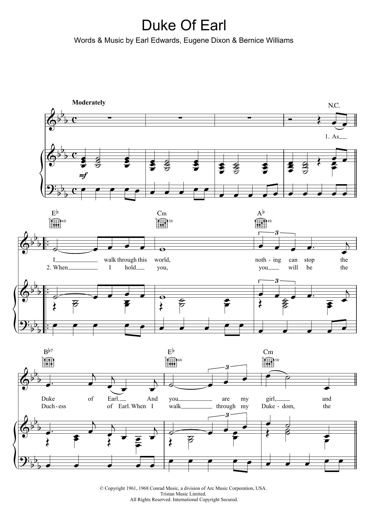 Jean Chandler Duke Of Earl sheet music notes and chords. Download Printable PDF.