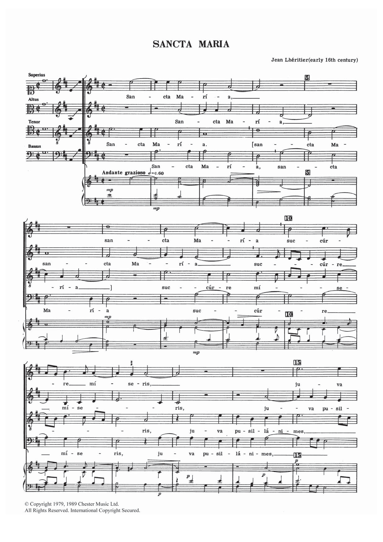 Jean Lheritier Sancta Maria sheet music notes and chords. Download Printable PDF.