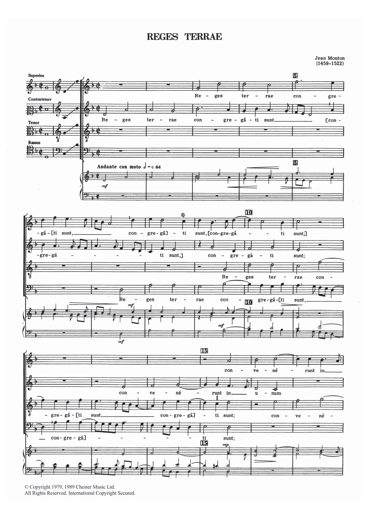 Jean Mouton Reges Terrae sheet music notes and chords. Download Printable PDF.