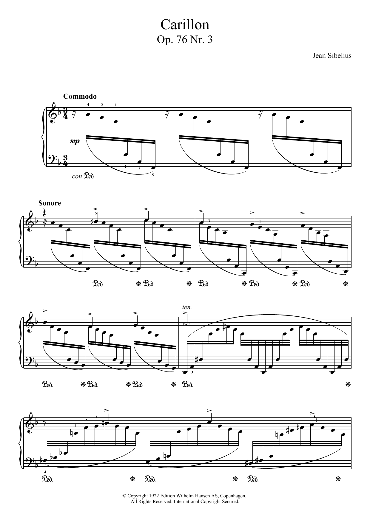 Learn to play Jean Sibelius 13 Morceaux, Op.76 - III. Carillon sheet music for Piano Solo in minutes. Jean Sibelius 13 Morceaux, Op.76 - III. Carillon sheet music notes and chords. Download Printable PDF.