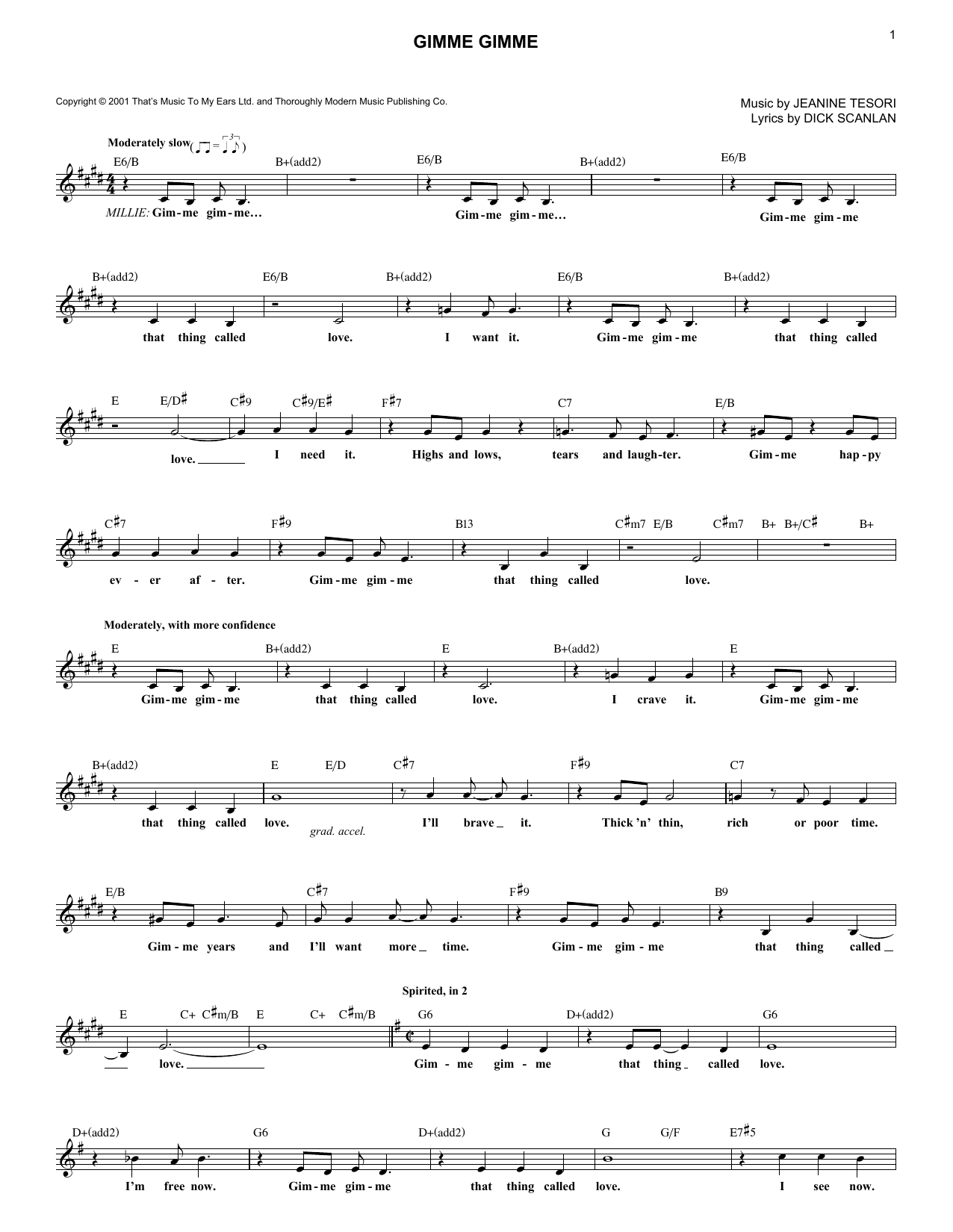 Jeanine Tesori Gimme Gimme Sheet Music Pdf Notes Chords Broadway Score Lead Sheet Fake Book Download Printable Sku