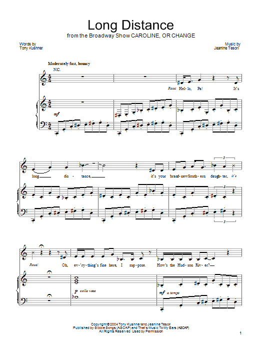 Jeanine Tesori Long Distance sheet music notes and chords. Download Printable PDF.