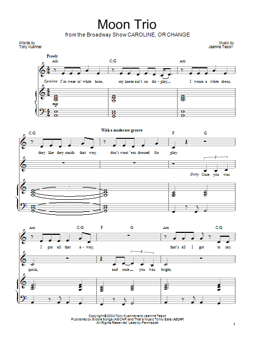 Jeanine Tesori Moon Trio sheet music notes and chords. Download Printable PDF.