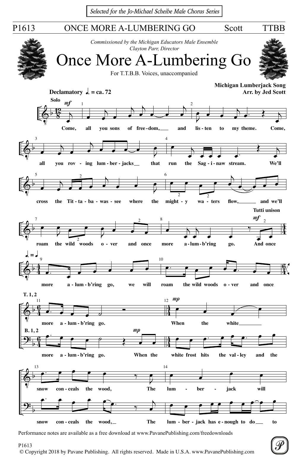 Learn to play Jed Scott Once More A-Lumbering Go sheet music for TTBB Choir in minutes. Price: 3.9900$ Jed Scott Once More A-Lumbering Go sheet music notes and chords arranged for TTBB Choir
