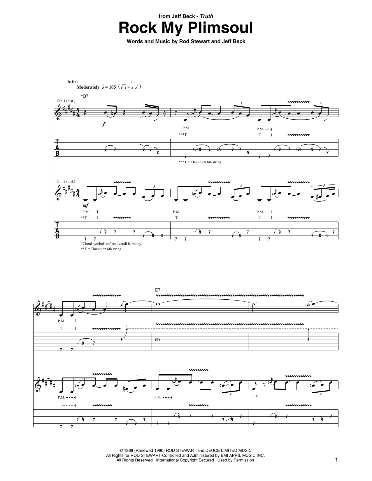 Jeff Beck Rock My Plimsoul sheet music notes and chords. Download Printable PDF.