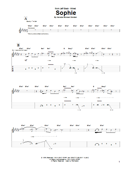 Jeff Beck Sophie sheet music notes and chords. Download Printable PDF.