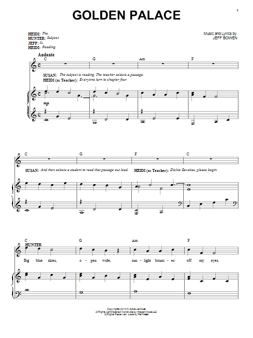 Jeff Bowen Golden Palace sheet music notes and chords. Download Printable PDF.