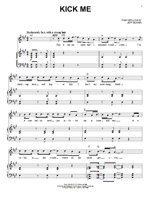 Jeff Bowen Kick Me sheet music notes and chords. Download Printable PDF.