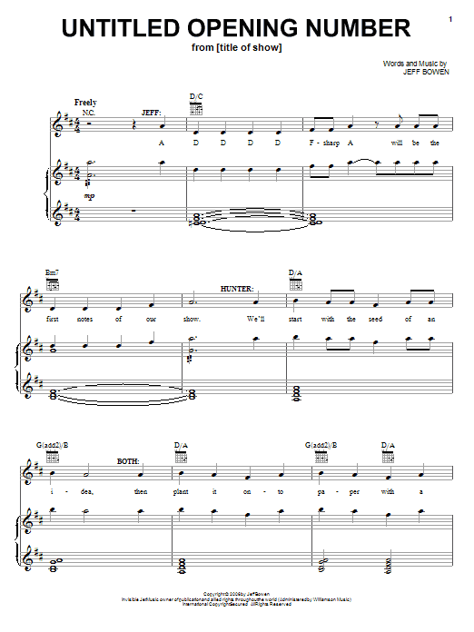 Jeff Bowen Untitled Opening Number sheet music notes and chords. Download Printable PDF.