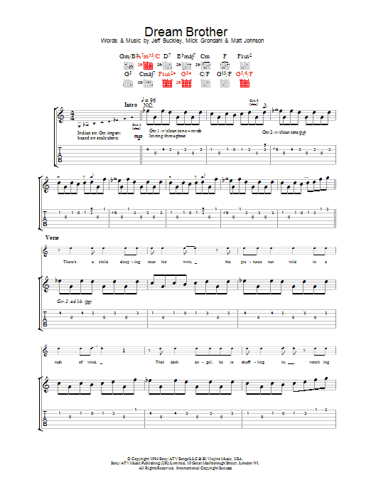 Jeff Buckley Dream Brother sheet music notes and chords. Download Printable PDF.