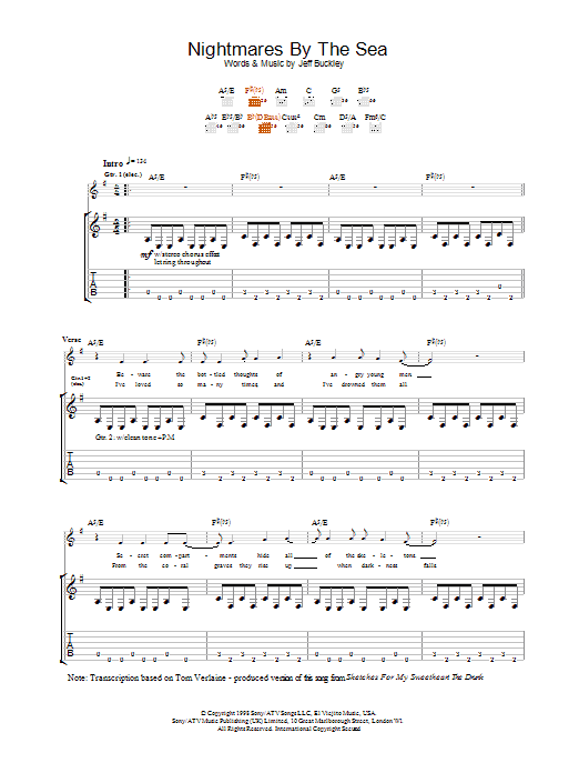 Learn to play Jeff Buckley Nightmares By The Sea sheet music for Guitar Tab in minutes. Jeff Buckley Nightmares By The Sea sheet music notes and chords