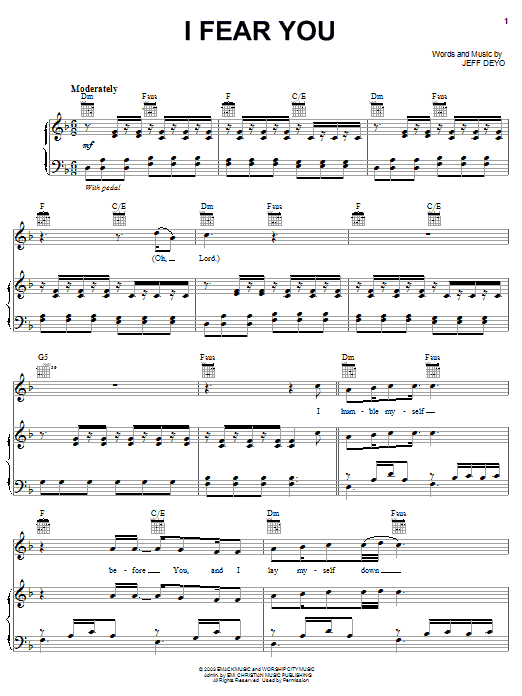 Jeff Deyo I Fear You sheet music notes and chords. Download Printable PDF.