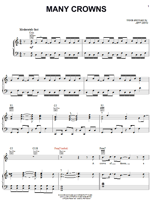 Jeff Deyo Many Crowns sheet music notes and chords. Download Printable PDF.
