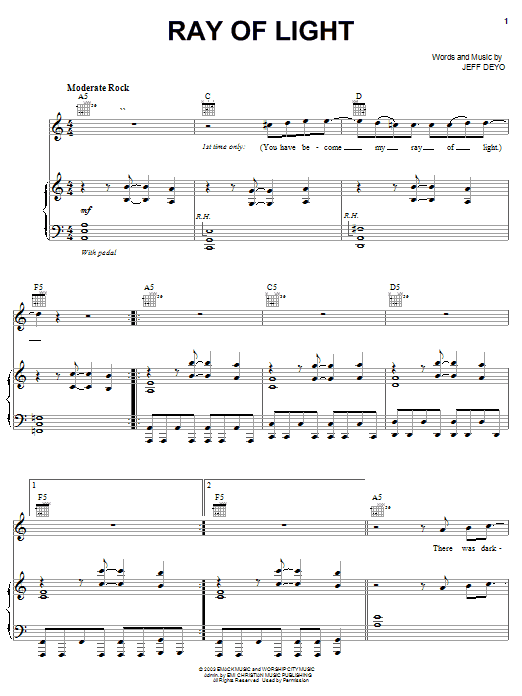 Learn to play Jeff Deyo Ray Of Light sheet music for Piano, Vocal & Guitar (Right-Hand Melody) in minutes. Jeff Deyo Ray Of Light sheet music notes and chords. Download Printable PDF.