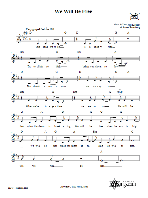Learn to play Jeff Klepper We Will Be Free sheet music for Lead Sheet / Fake Book in minutes. Price: 5.9900$ Jeff Klepper We Will Be Free sheet music notes and chords arranged for Lead Sheet / Fake Book