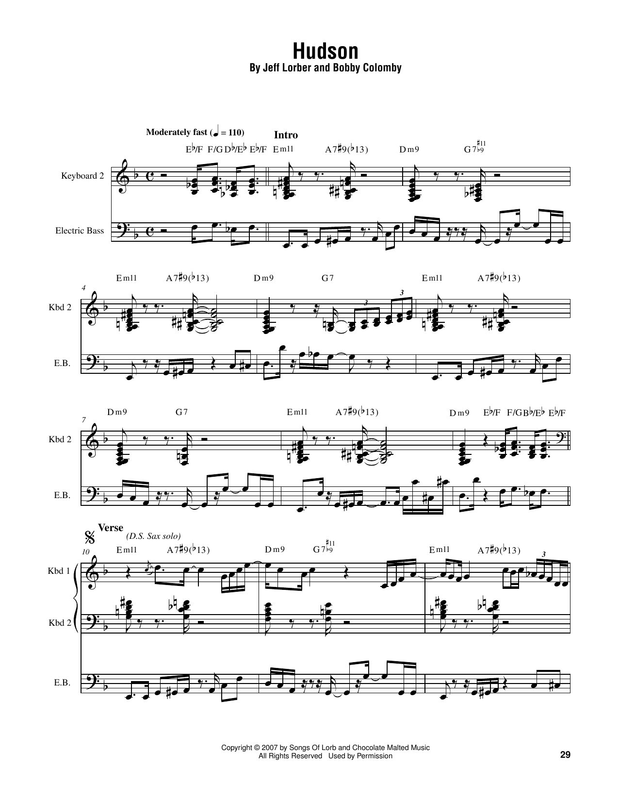 Jeff Lorber Hudson sheet music notes and chords. Download Printable PDF.