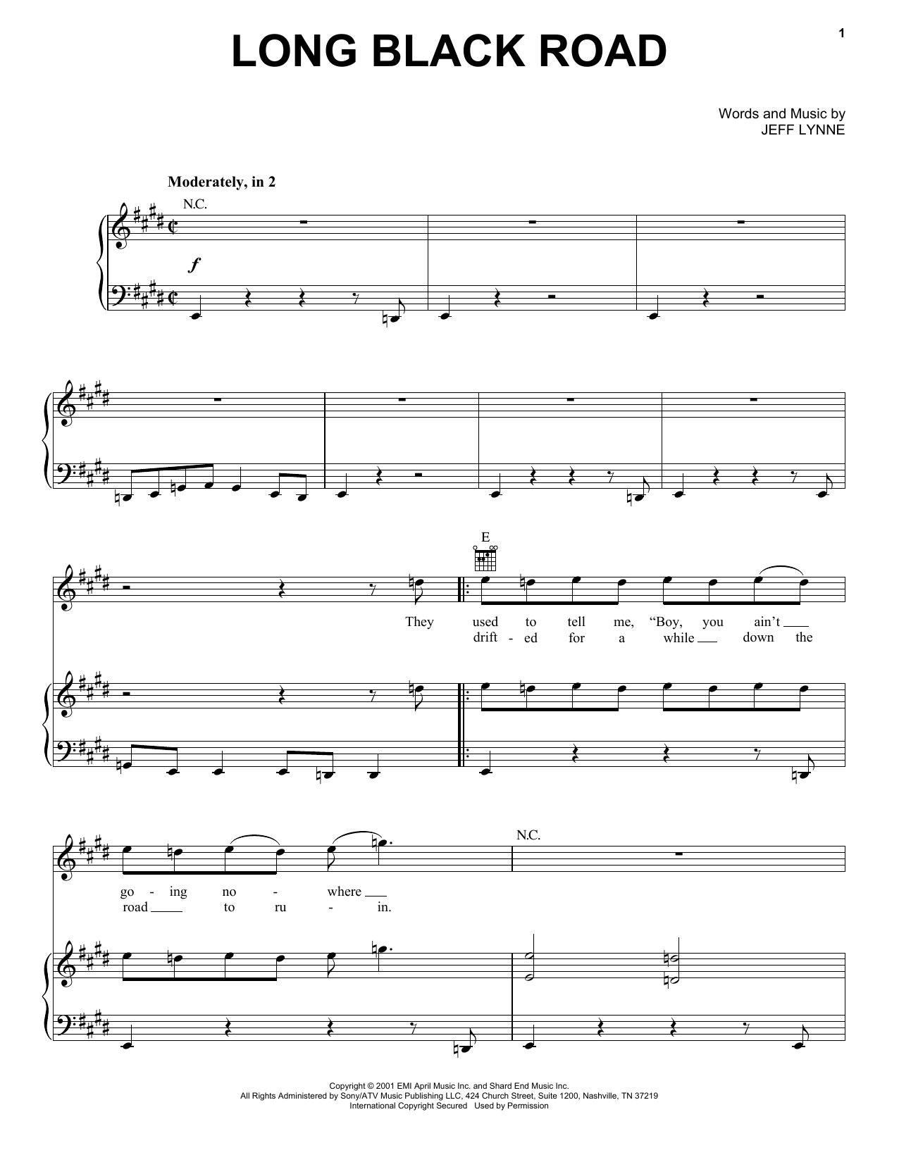 Jeff Lynne Long Black Road sheet music notes and chords. Download Printable PDF.