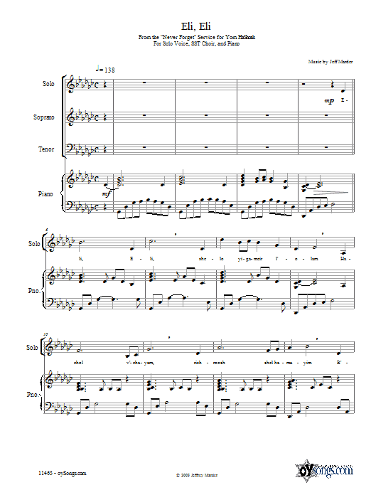 Jeff Marder Eli, Eli sheet music notes and chords. Download Printable PDF.