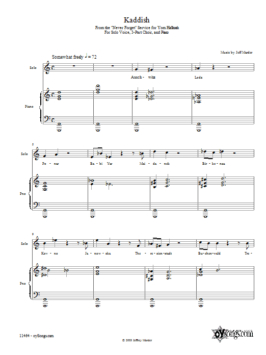 Jeff Marder Kaddish sheet music notes and chords. Download Printable PDF.