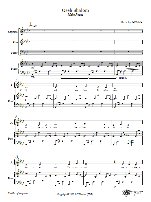 Jeff Marder Oseh Shalom sheet music notes and chords. Download Printable PDF.