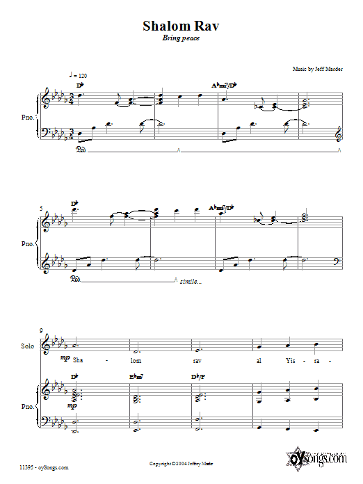 Jeff Marder Shalom Rav sheet music notes and chords. Download Printable PDF.