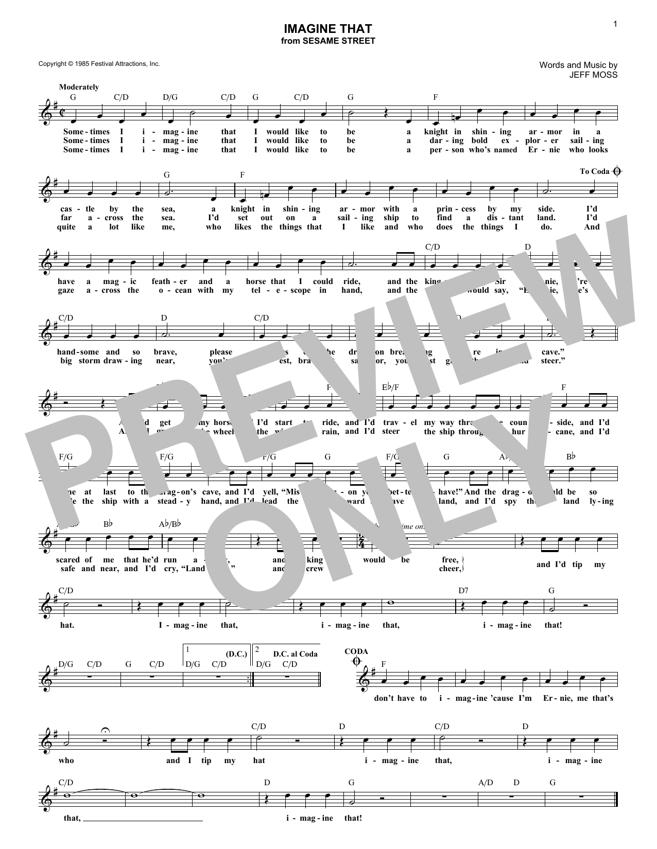 Jeff Moss Imagine That sheet music notes and chords. Download Printable PDF.