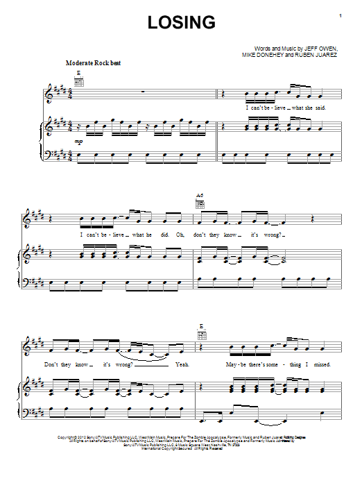 Jeff Owen Losing sheet music notes and chords. Download Printable PDF.