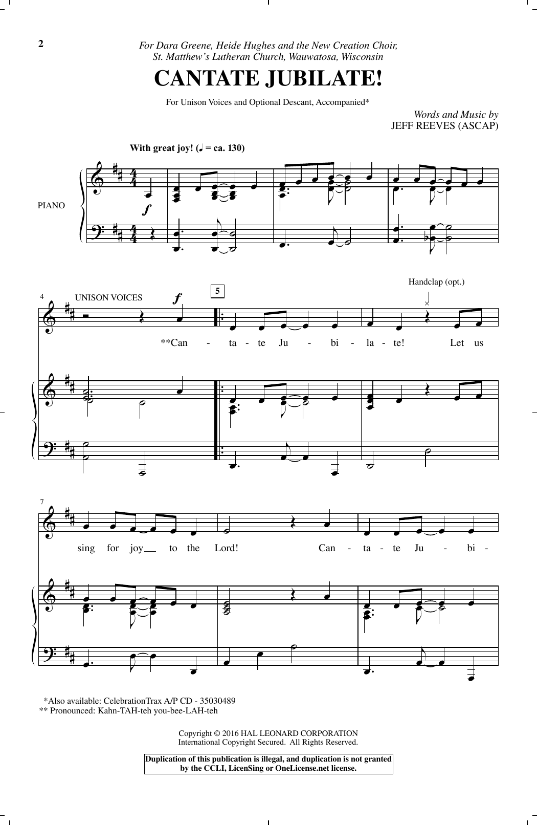 Jeff Reeves Cantate Jubilate! sheet music notes and chords. Download Printable PDF.