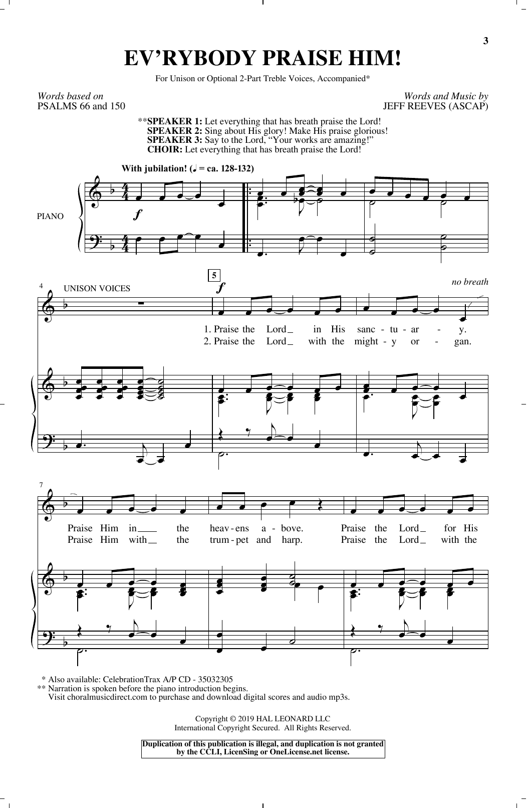 Learn to play Jeff Reeves Ev'rybody Praise Him! sheet music for 2-Part Choir in minutes. Price: 3.9900$ Jeff Reeves Ev'rybody Praise Him! sheet music notes and chords arranged for 2-Part Choir