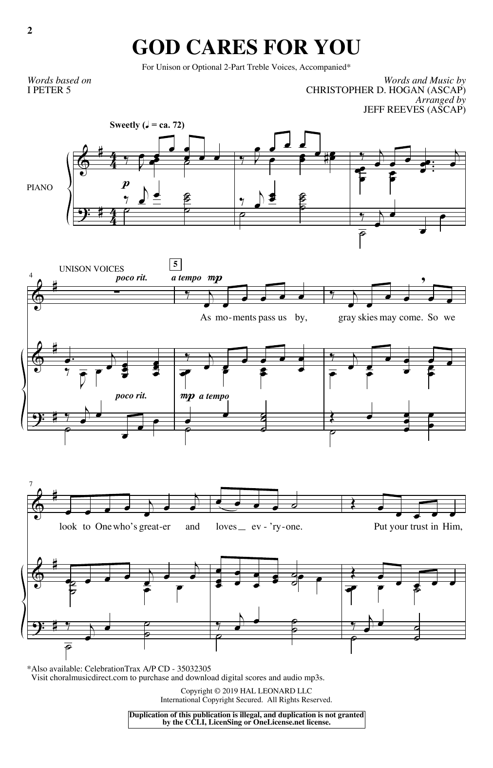 Learn to play Jeff Reeves God Cares For You sheet music for Unison Choir in minutes. Price: 3.9900$ Jeff Reeves God Cares For You sheet music notes and chords arranged for Unison Choir