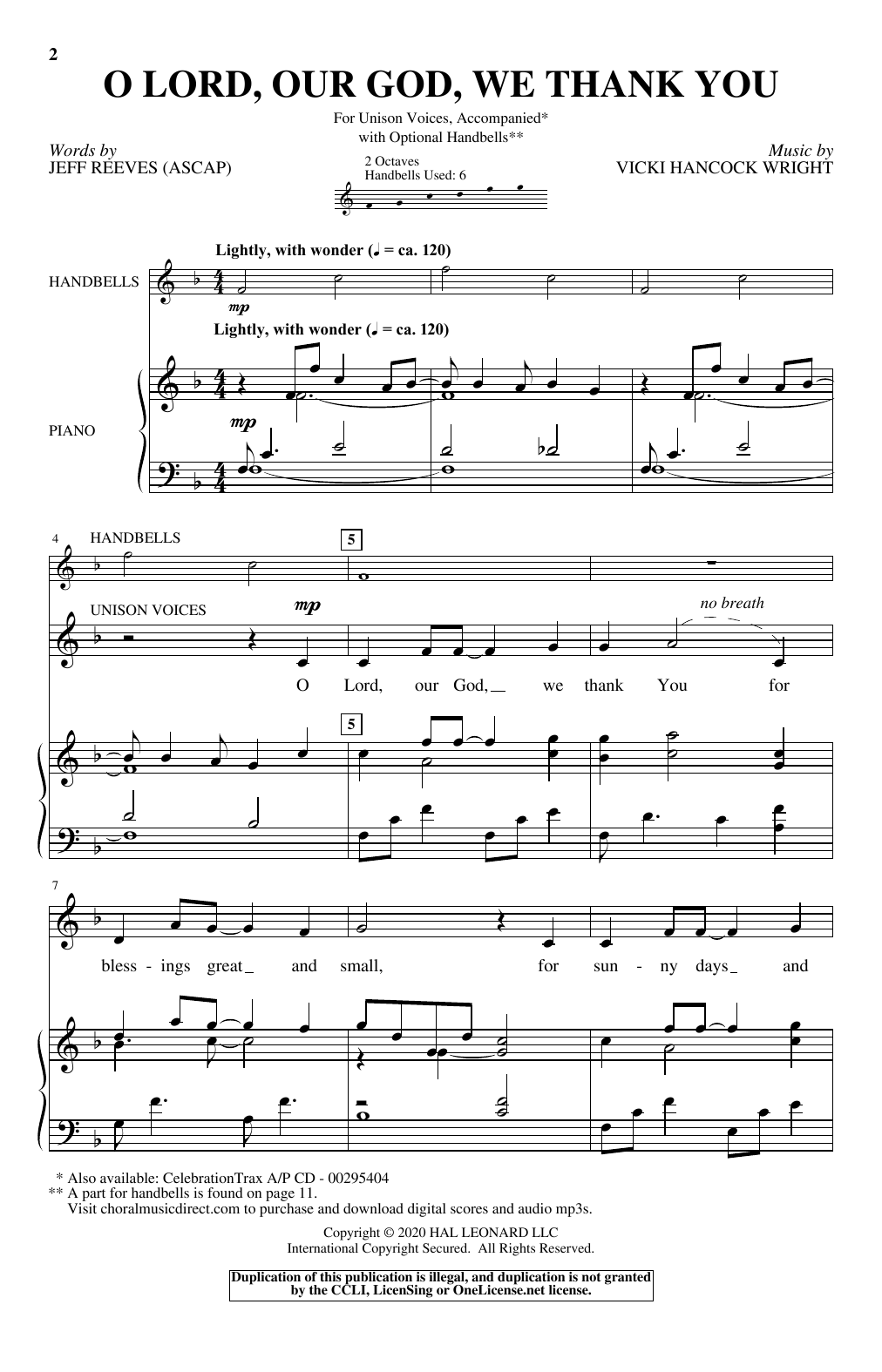 Learn to play Jeff Reeves and Vicki Hancock Wright O Lord, Our God, We Thank You sheet music for Unison Choir in minutes. Price: 3.9900$ Jeff Reeves and Vicki Hancock Wright O Lord, Our God, We Thank You sheet music notes and chords arranged for Unison Choir